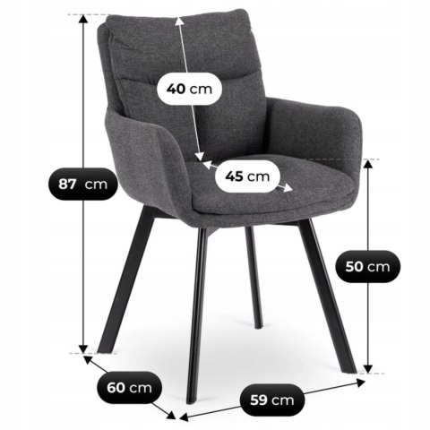 Krzesło Tapicerowane Obrotowe do Salonu CORTADO Ciemnoszare Nowoczesne