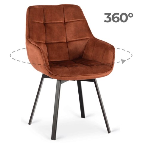 Krzesło Tapicerowane Obrotowe do Salonu LUNA Rude Welurowe Nowoczesne Loft