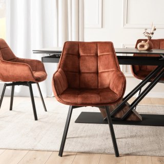 Krzesło Tapicerowane Obrotowe do Salonu LUNA Rude Welurowe Nowoczesne Loft