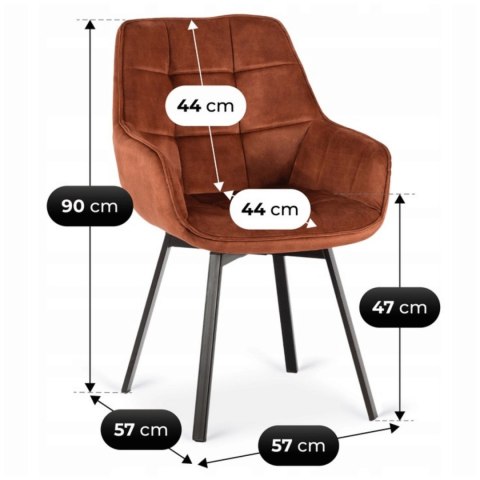Krzesło Tapicerowane Obrotowe do Salonu LUNA Rude Welurowe Nowoczesne Loft