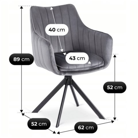 Krzesło Obrotowe MUMBAI 2 Szare Welurowe