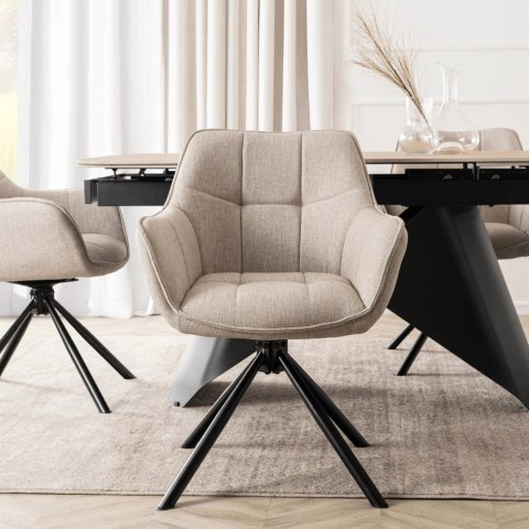 Krzesło Tapicerowane Obrotowe PEONY 2 Beżowe Nowoczesne Loft