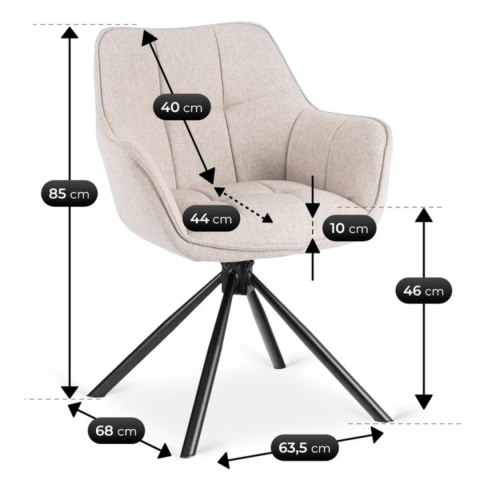 Krzesło Tapicerowane Obrotowe PEONY 2 Beżowe Nowoczesne Loft
