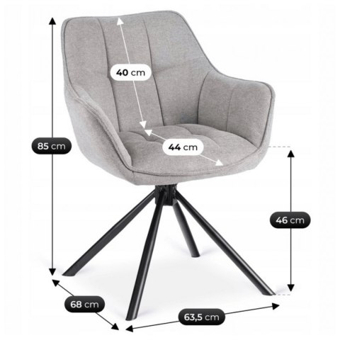 Krzesło Tapicerowane Obrotowe PEONY 2 Szare Nowoczesne Loft