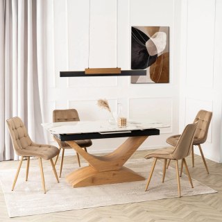 Stół ALICANTE Ceramiczny Rozkładany 160-200 cm Biały Marmur/Dąb
