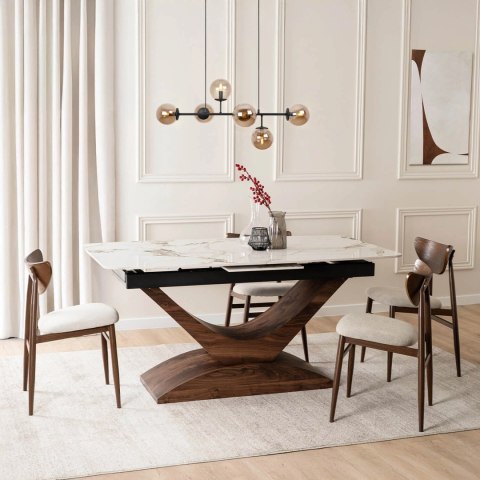 Stół ALICANTE Ceramiczny Rozkładany 160-200 cm Biały Marmur/Orzech