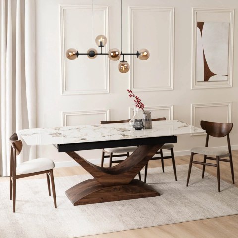 Stół ALICANTE Ceramiczny Rozkładany 160-200 cm Biały Marmur/Orzech