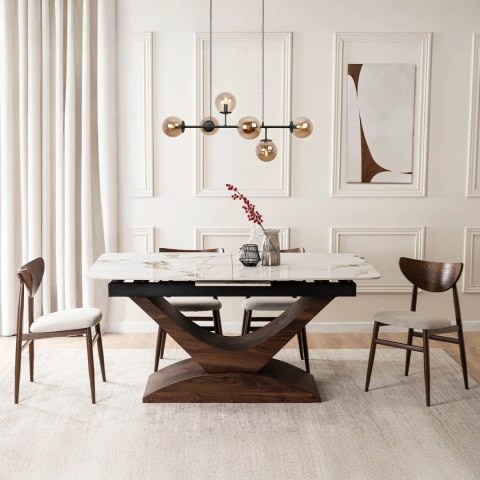 Stół ALICANTE Ceramiczny Rozkładany 160-200 cm Biały Marmur/Orzech