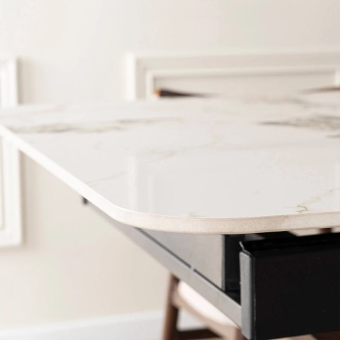 Stół ALICANTE Ceramiczny Rozkładany 160-200 cm Biały Marmur/Orzech