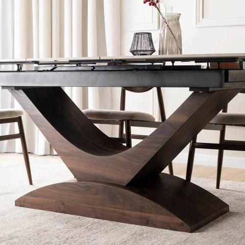 Stół ALICANTE Ceramiczny Rozkładany 160-200 cm Biały Marmur/Orzech