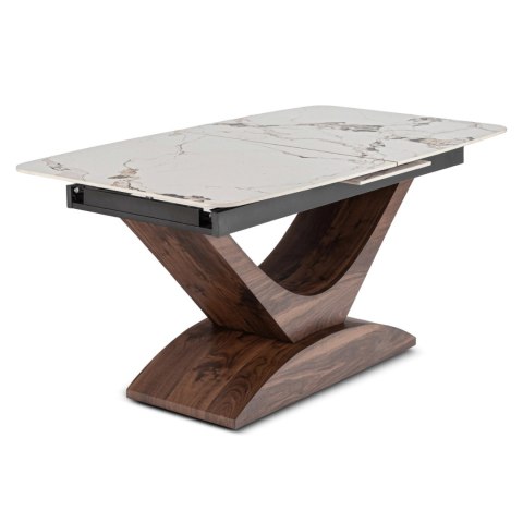 Stół ALICANTE Ceramiczny Rozkładany 160-200 cm Biały Marmur/Orzech