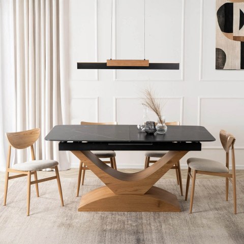 Stół ALICANTE Ceramiczny Rozkładany 160-200 cm Czarny Marmur/Dąb