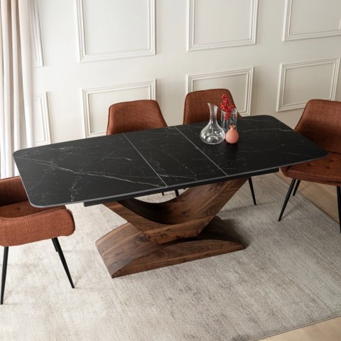 Stół ALICANTE Ceramiczny Rozkładany 160-200 cm Czarny Marmur/Orzech