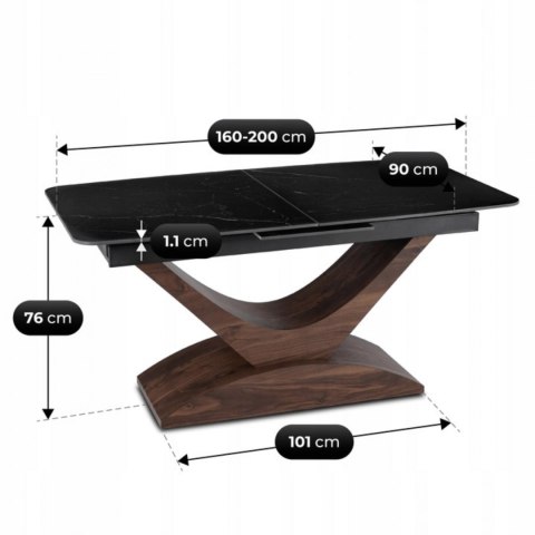 Stół ALICANTE Ceramiczny Rozkładany 160-200 cm Czarny Marmur/Orzech