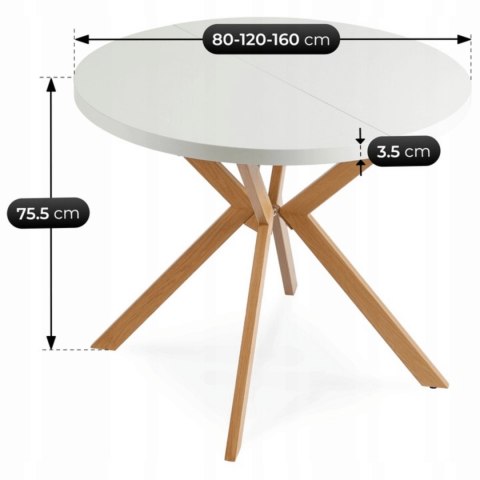 Stół DORIAN Rozkładany 80-160 cm Biały/Dąb Złoty