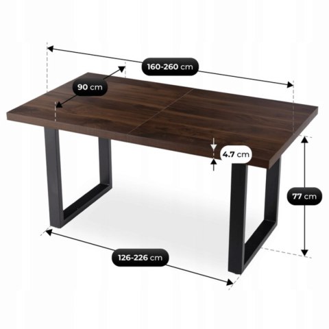 Stół EDWIN Rozkładany 160-260 cm Orzech/Czarny