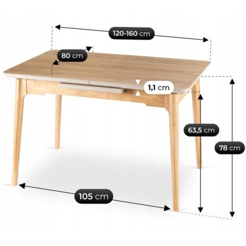 Stół SAMER Rozkładany Ceramiczny 120-160 cm Dąb