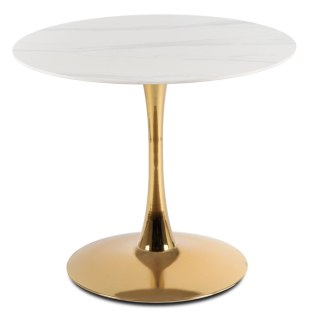 Stół SANDER 89 cm Ceramiczny Biały/Złoty