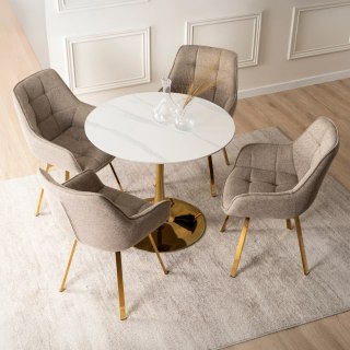 Stół SANDER 89 cm Ceramiczny Biały/Złoty