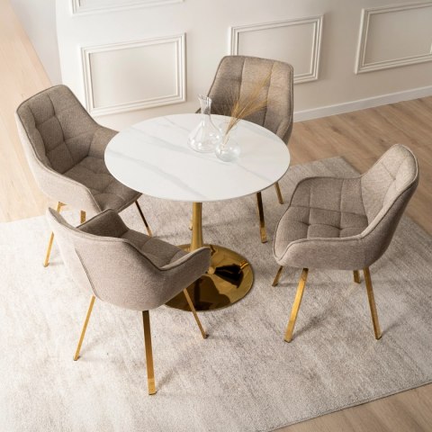 Stół SANDER 89 cm Ceramiczny Biały/Złoty