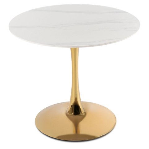 Stół SANDER 89 cm Ceramiczny Biały/Złoty