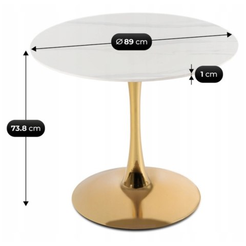 Stół SANDER 89 cm Ceramiczny Biały/Złoty