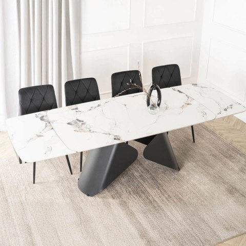Stół VERONA Ceramiczny Rozkładany 160-240 cm Biały Marmur/Czarny