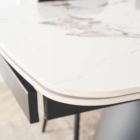 Stół VERONA Ceramiczny Rozkładany 160-240 cm Biały Marmur/Czarny