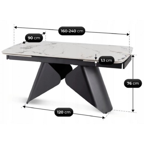 Stół VERONA Ceramiczny Rozkładany 160-240 cm Biały Marmur/Czarny