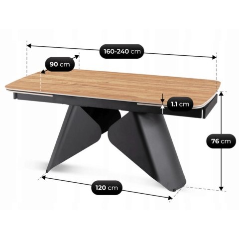 Stół VERONA Ceramiczny Rozkładany 160-240 cm Dąb/Czarny