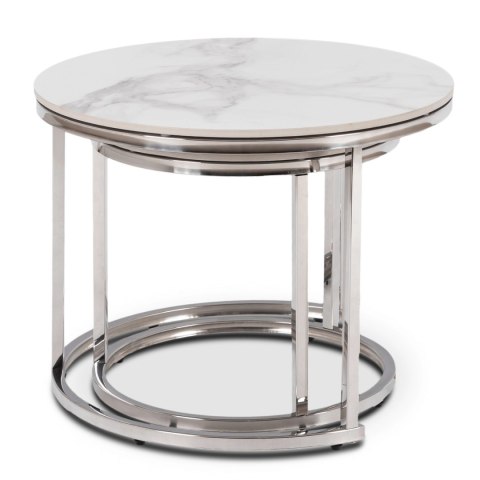 Zestaw Stolików Ceramicznych AMARA Biały Marmur/Srebrny