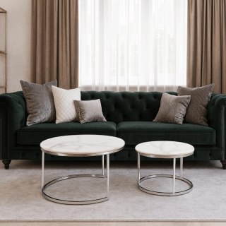 Zestaw Stolików Ceramicznych AMARA MAX Biały Marmur/Srebrny