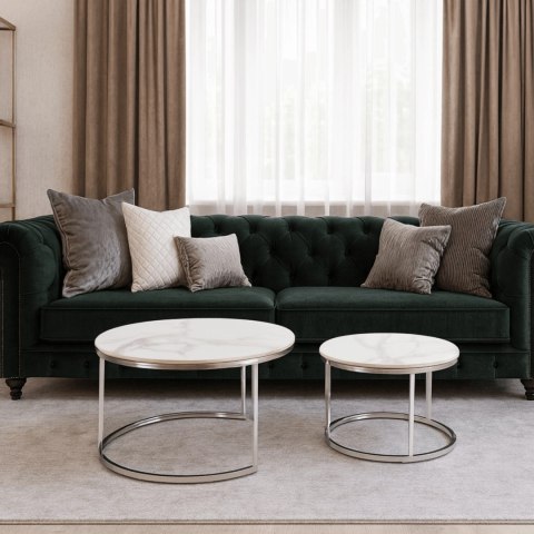 Zestaw Stolików Ceramicznych AMARA MAX Biały Marmur/Srebrny