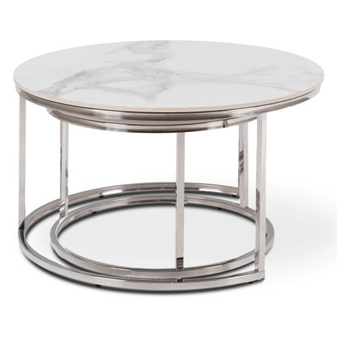 Zestaw Stolików Ceramicznych AMARA MAX Biały Marmur/Srebrny