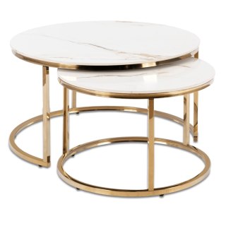 Zestaw Stolików Ceramicznych MILANO Biały Marmur/Złoty
