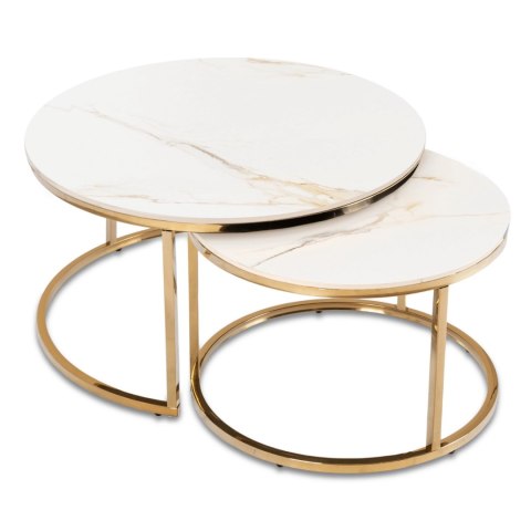 Zestaw Stolików Ceramicznych MILANO Biały Marmur/Złoty