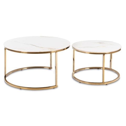 Zestaw Stolików Ceramicznych MILANO Biały Marmur/Złoty