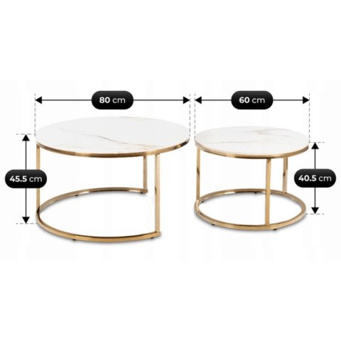 Zestaw Stolików Ceramicznych MILANO Biały Marmur/Złoty