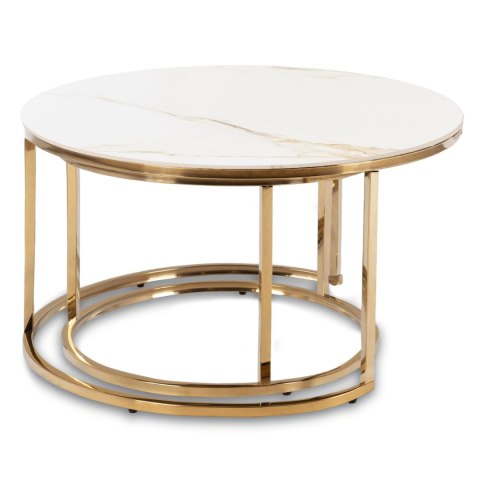 Zestaw Stolików Ceramicznych MILANO Biały Marmur/Złoty