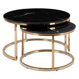 Zestaw Stolików Ceramicznych MILANO Czarny Marmur/Złoty