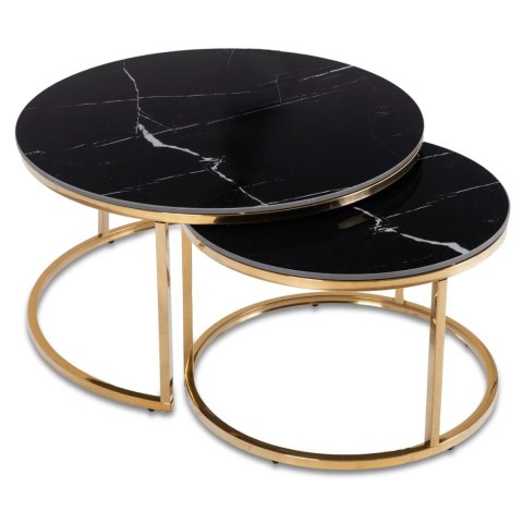 Zestaw Stolików Ceramicznych MILANO Czarny Marmur/Złoty