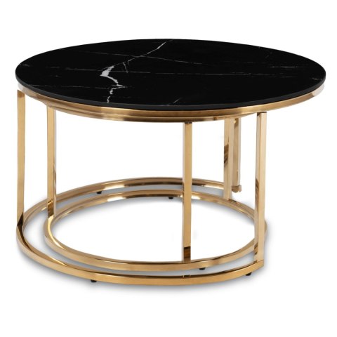 Zestaw Stolików Ceramicznych MILANO Czarny Marmur/Złoty