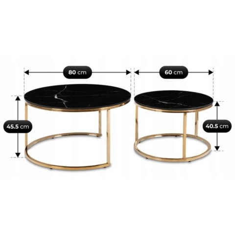 Zestaw Stolików Ceramicznych MILANO Czarny Marmur/Złoty