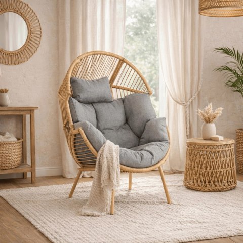 Fotel Ogrodowy CEZARE Wypoczynkowy Kokon Szary Nowoczesny Boho