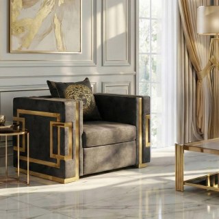 Fotel Wypoczynkowy PALLAZO 1S Czarny/Złoty Welurowy Nowoczesny Glamour