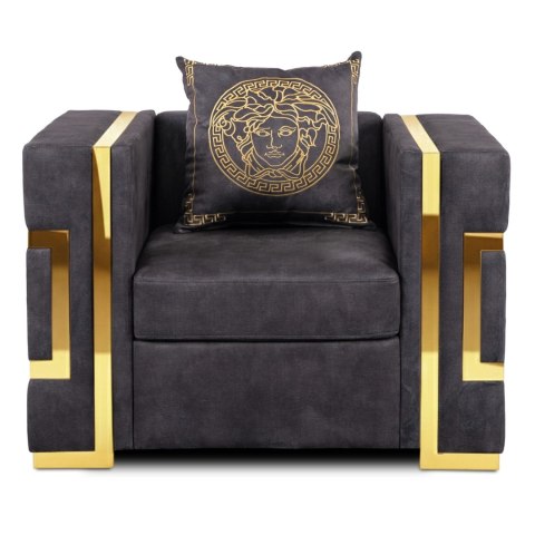 Fotel Wypoczynkowy PALLAZO 1S Czarny/Złoty Welurowy Nowoczesny Glamour