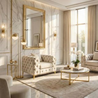 Fotel Wypoczynkowy SORRENTO 1S Kremowy Welurowy Nowoczesny Glamour