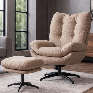 Fotel Wypoczynkowy Obrotowy FREMONT z Podnóżkiem Beżowy Nowoczesny