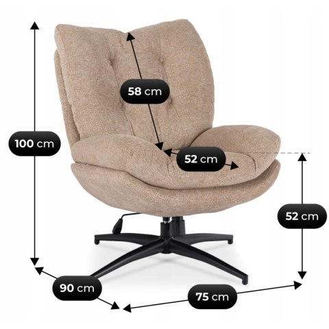 Fotel Wypoczynkowy Obrotowy FREMONT z Podnóżkiem Beżowy Nowoczesny