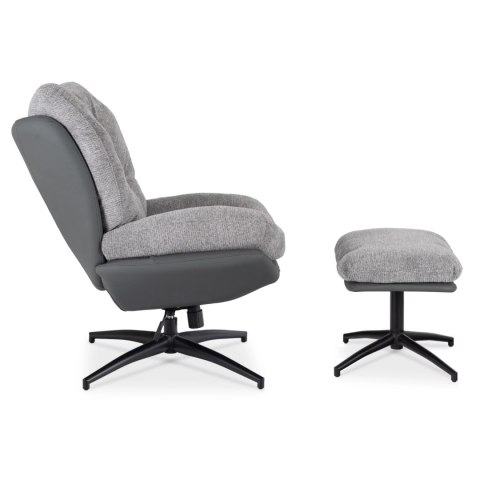 Fotel Wypoczynkowy Obrotowy FREMONT z Podnóżkiem Szary/Czarny